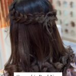 a women showing her hairstyle with golden glitters sprinkle on her hair