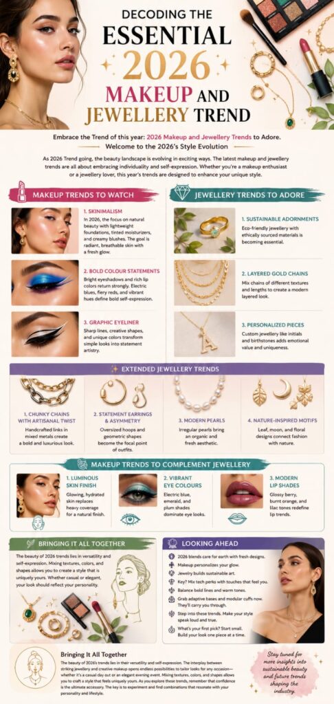 infograph of blog topic - DECODING THE ESSENTIAL 2026 MAKEUP AND JEWELLERY TREND